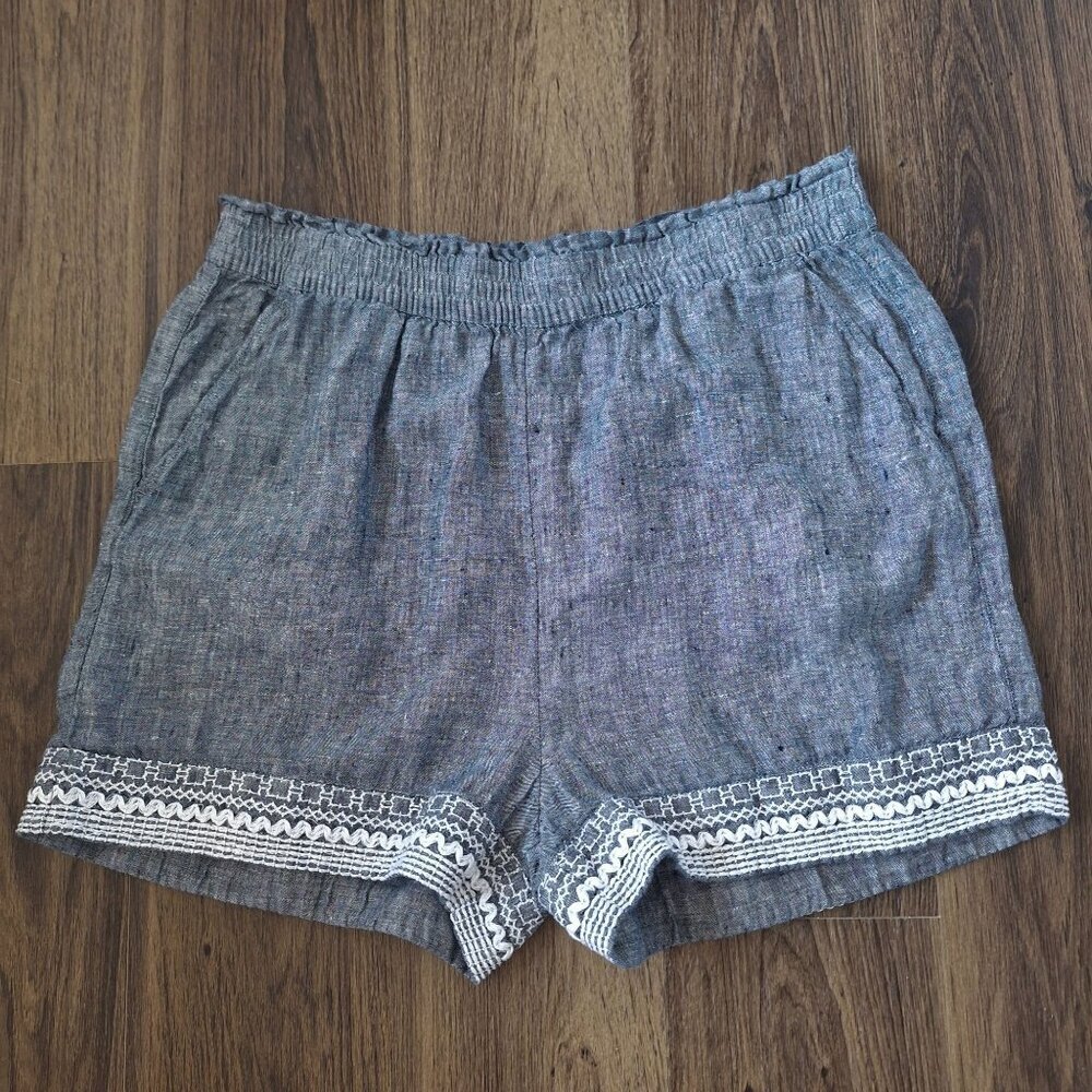 Sigrid Olsen Pull On Shorts 100% Linen Size L/Xl … - image 1